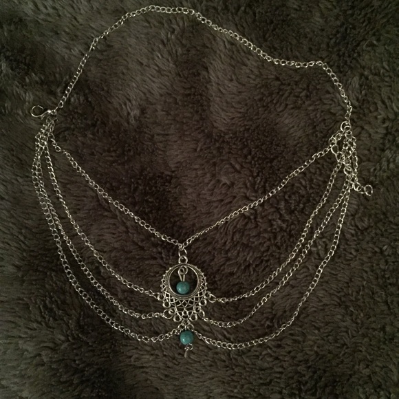 Boho silver blue beaded ankle bracelet - Picture 4 of 5